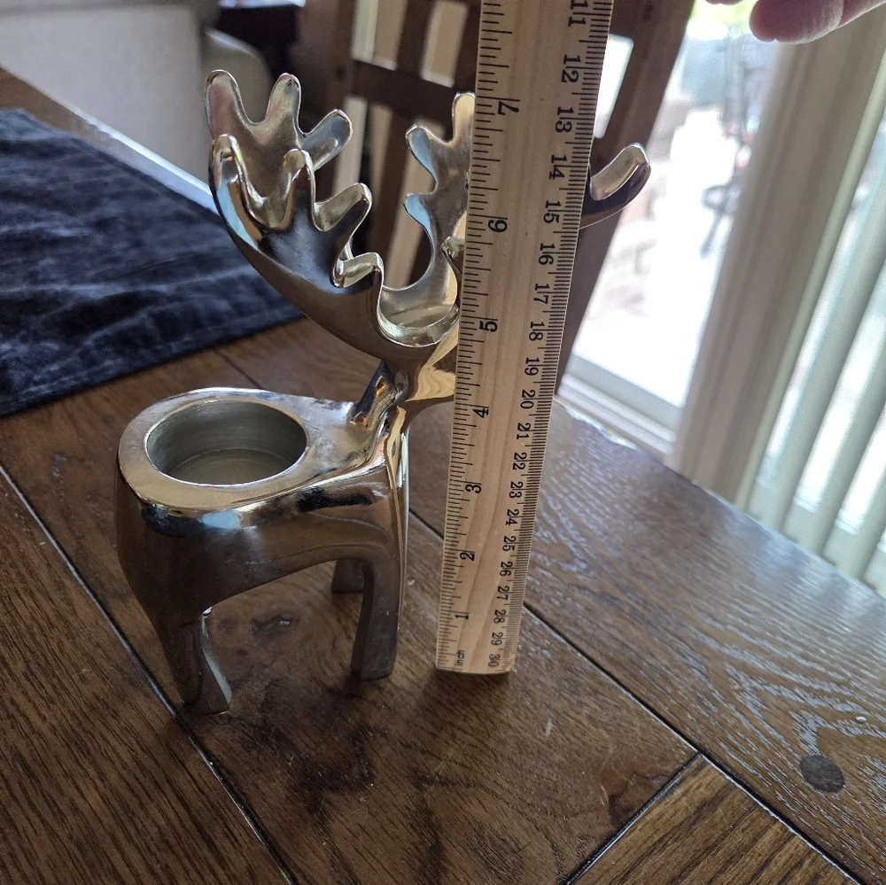 Crate & Barrel Contemporary Silver Reindeer Votive Candke Holder